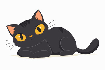 Obraz premium Illustration of a black cat on a white background. The black cat lies resting.
