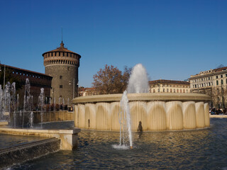 Fountain of the castle at Milan, Italy