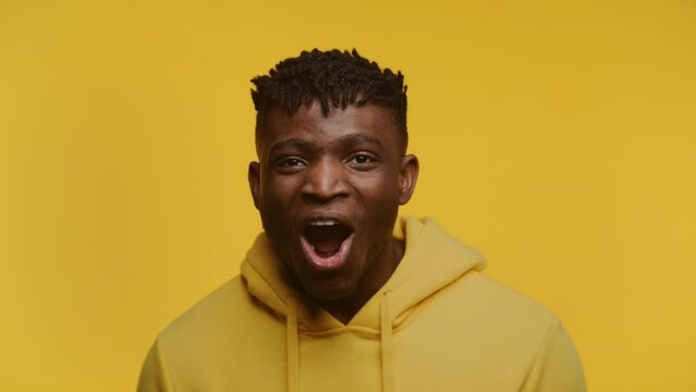 Joyful Young Man Laughing Wholeheartedly Screaming Wow