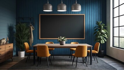 Office meeting room home interior  with blank blackboard mockup