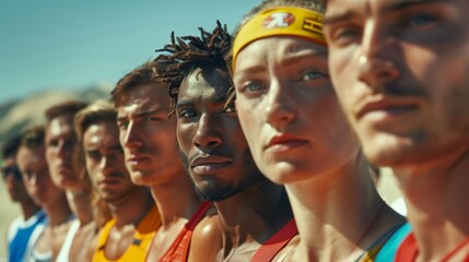 athletes representing their countries come together in a lineup for international sports