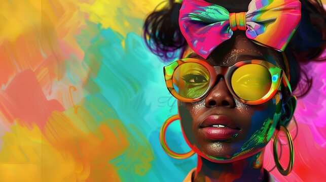 A Vibrant Painting of a Woman with Oversized Glasses

