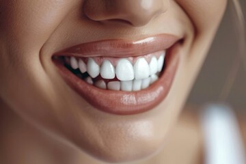 whitening concept, closeup of white perfect caucasian woman smile, for dental advertising