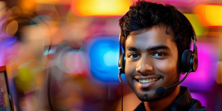 Professionalism in Customer Support: Indian Call Center Agent Assisting Clients. Concept Customer Experience, Call Center Training, Cultural Sensitivity, Communication Skills, Problem Resolution