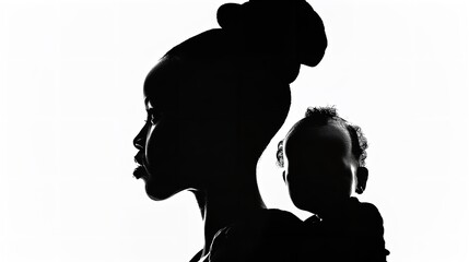 Black Silhouette of an African Woman with Her Child

