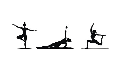 Yoga Poses Woman Silhouette, Set Isolated Over White Background. Meditation silhouette vector, Yoga silhouette padmasana, Meditation position, Yoga pose, Vector meditation, Silhouette yoga, Lotus pose