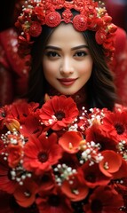 portrait of a woman with red rose