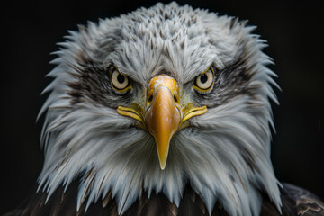 Obraz premium A close up of an eagle's face with its eyes open and its beak visible