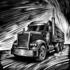 Subtle Art of Semi Truck with Trailer Silhouette