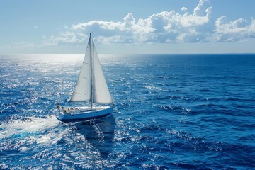 Obraz premium sailboat in the mediterranean sea on a beautiful day with blue sky