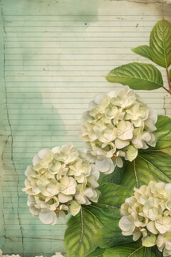 watercolor frame border Hydrangea on a lined note background digital junk journal
