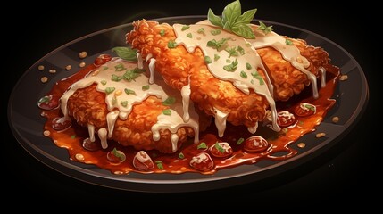 Chicken Parmesan with marinara sauce and melted cheese