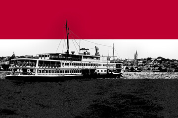 Fototapeta premium Yemen flag with Istanbul city, vacation in Yemen, Turkish culture and language, holiday destination