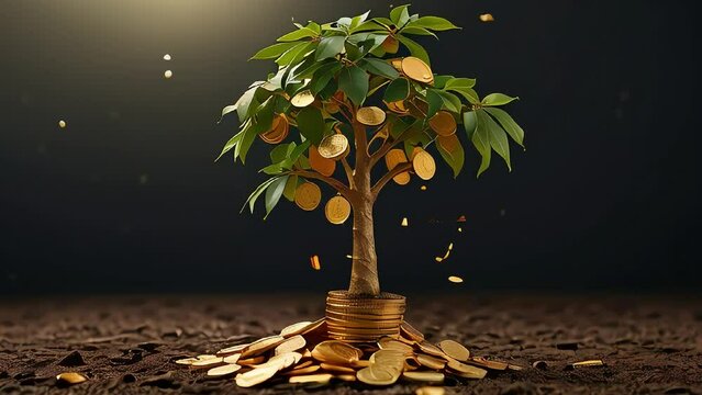 Money tree with coins instead of leaves, business profit concept