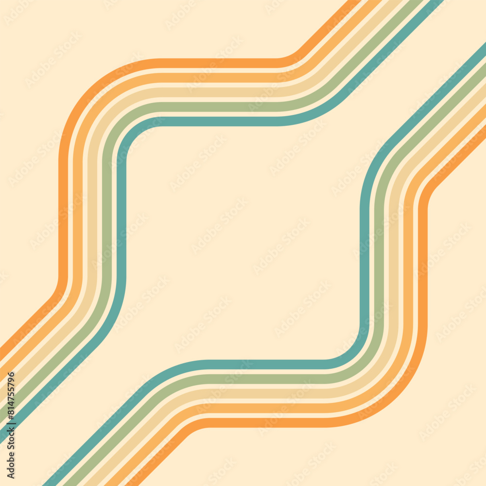 Wall mural abstract background of rainbow groovy wavy line design in 1970s hippie retro style. vector pattern r