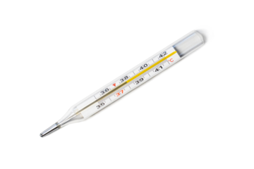 Mercury-in-glass thermometer with temperature mark 38 isolated on transparent background flat lay png