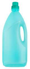 Laundry detergent blue plastic bottle isolated on white background with clipping path. Cleaning Supplies for household chores. Useful item for online shopping commerce banner and mockup.