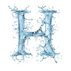 Splash of water takes the shape of the letter H, representing the concept of Fluid Typography. The waters blue color contrasts with the white background. Letter H water splash alphabet isolated on