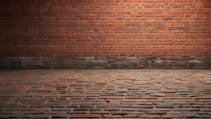 Empty brick wall with illuminated cobblestones