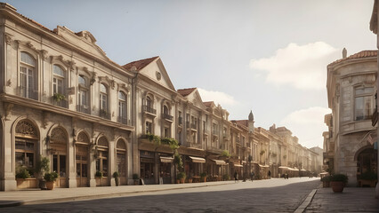 Obraz premium Sunny European street with historical buildings