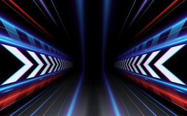 Abstract speed arrows with color lines on black background