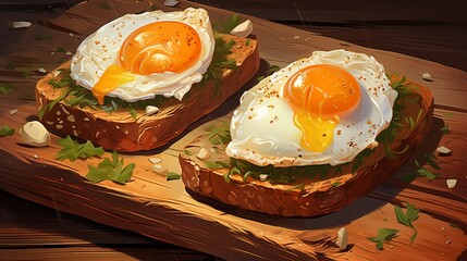 Avocado toast with poached eggs on artisan bread