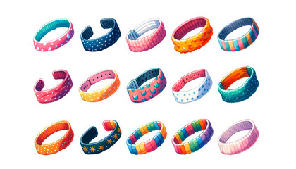 Assorted colorful silicone wristbands isolated on white, concept for festivals, charity events, and fashion accessories