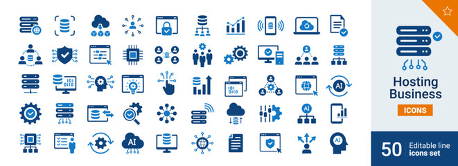Hosting icons Pixel perfect. Server, setup, system,...	
