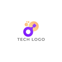 ILLUSTRATION CONNECTED CIRCLE GRADIENT PURPLE ORANGE COLOR WITH DOT TECH LOGO ICON TEMPLATE SIMPLE DESIGN ELEMENT VECTOR