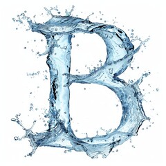 Water splashes alphabet B, isolated on white background. Letter B water splash alphabet isolated. 3D rendering illustration. Latin letter B made of water splashes.
