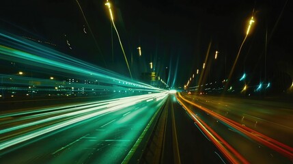 Background with abstract lines. Abstract neon background,Car light trails on the road. Concept of speed and motion.
