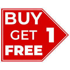 Buy 1 Get 1 Free, sale tag, discount banner design template, app icon, vector illustration.