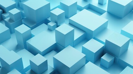 Obraz premium The image shows a series of blue geometric shapes arranged in no particular order, creating a pattern of cubes and blocks with varying heights