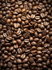 Obraz premium Plethora of coffee beans, each with unique textures, tones, collectively presenting visually rich tapestry. Beans roasted to perfection.