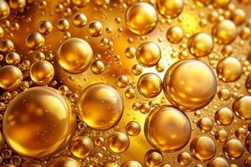 Naklejka premium Golden yellow abstract oil bubbles or face serum background