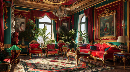 Stylish decor with vibrant and classy furniture, creating a vibrant and lively atmosphere in the drawing room