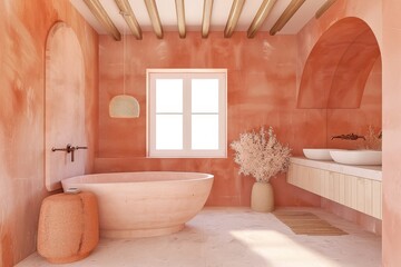 Contemporary spoty yoga space with polished concrete floors, state-of-the-art props, and calming blue accents. Beautiful simple AI generated image in 4K, unique.