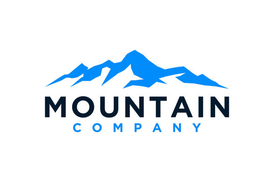 Rocky mountain peak logo design, Mountain hill business company outdoor vector illustration.