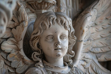 Detailed sculpture of an angel with expressive eyes