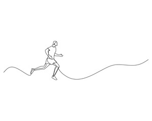 Fototapeta premium Continuous single line drawing of young man running in the morning on an uphill track. Healthy sport training concept. Design vector illustration