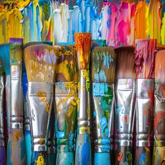 Vibrant Paint Brushes in a Creative Display.