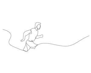 Continuous single line drawing of side view of disabled adult man running on an uphill track. Healthy sport training concept. Competition event. Design vector illustration