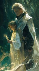 Fototapeta premium A painting of a man and a little girl