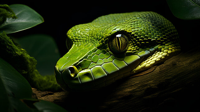 green snake in the night