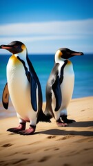 Fototapeta premium two penguins on a beach ,Falkland islands.