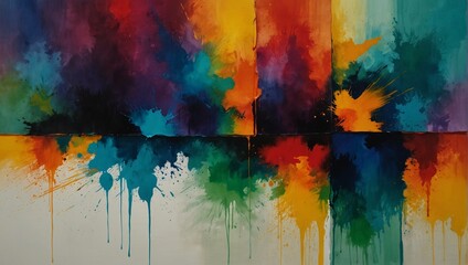 Fototapeta premium A vibrant abstract painting. Bold colors, splatters, and drips. Horizontal bands of color.