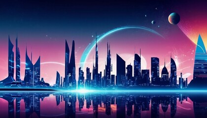 Obraz premium Abstract futuristic skyline background with sleek architecture and futuristic elements