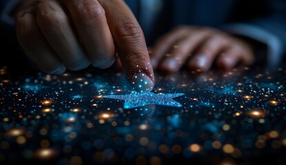 Businessman in suit engaging with futuristic technology interface