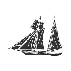 Topsail Schooner Icon Silhouette Illustration. Boats Vector Graphic Pictogram Symbol Clip Art. Doodle Sketch Black Sign.