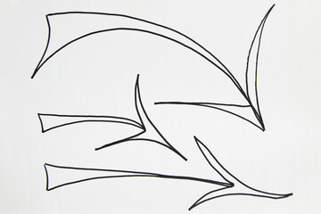 Modern abstract art set of curved smooth arrows on white background. Hand Drawing of arrows in an artistic style